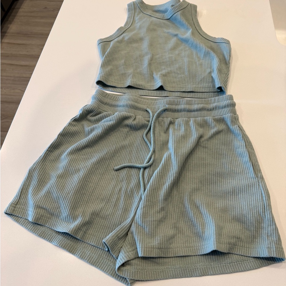 Ribbed Tank and Shorts Set in Light green